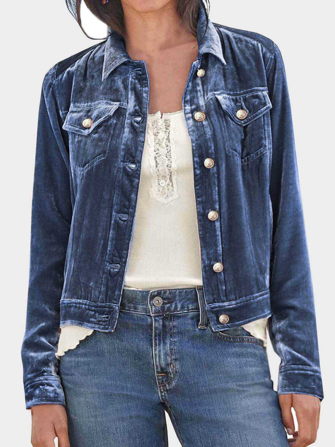 Button-Up Long-Sleeve Jacket With Chest Pockets - US Only