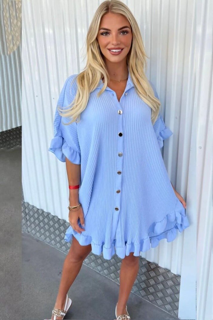 Women's Pleated Shirt Mini Dress
