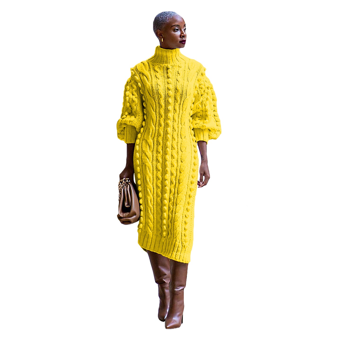 Turtleneck Slit Knitted Long Dress