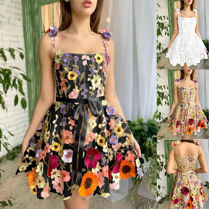Three-Dimensional Flower Embroidery Dress