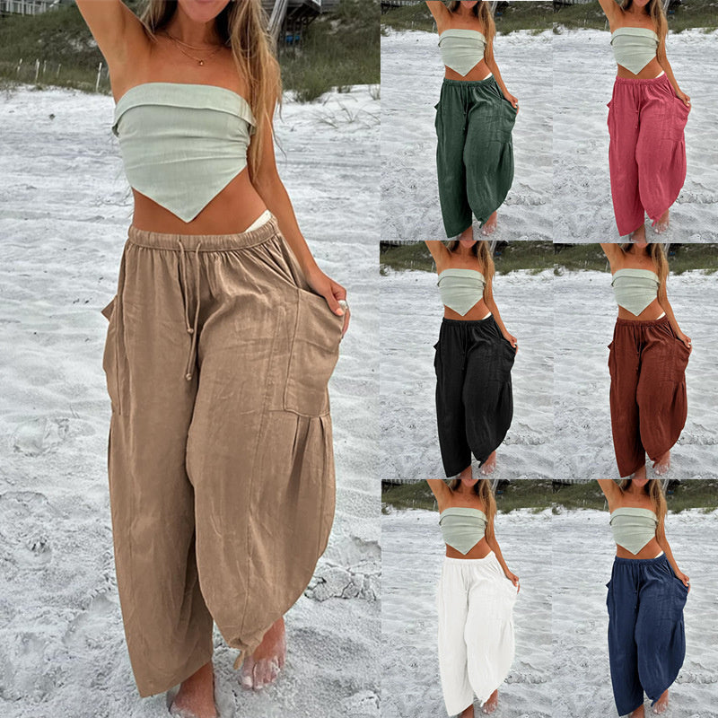 Fashion Wide-Leg Loose Elastic High-Waist Pleated Long Trousers