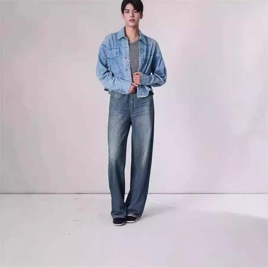 Retro Loose Wide-Leg Denim Trousers