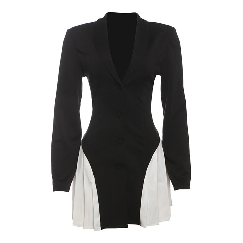 Contrast V-Neck High-Waist Slimming Mini Dress