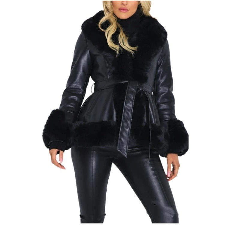 Tie-Waist Windbreaker Stitching Long-Sleeve Jacket