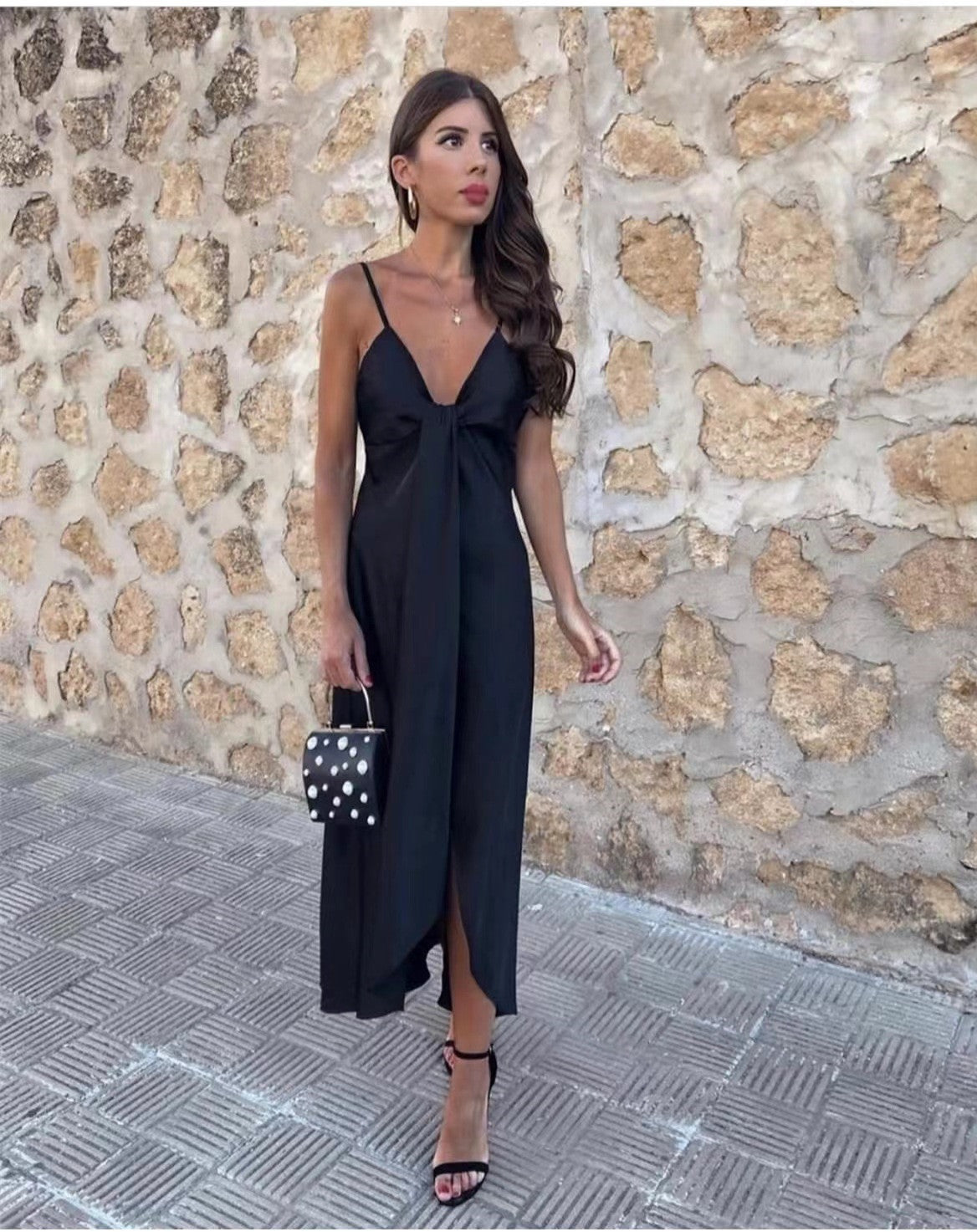 Sexy V-Neck Split Irregular Spaghetti-Strap Dress For Women