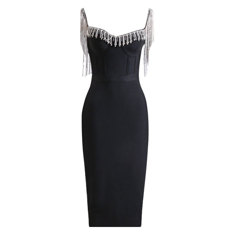 Light Luxury Rhinestone Tassel Dress