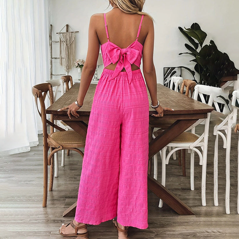 Vintage V-Neck Palazzo Pants Jumpsuit - US Only