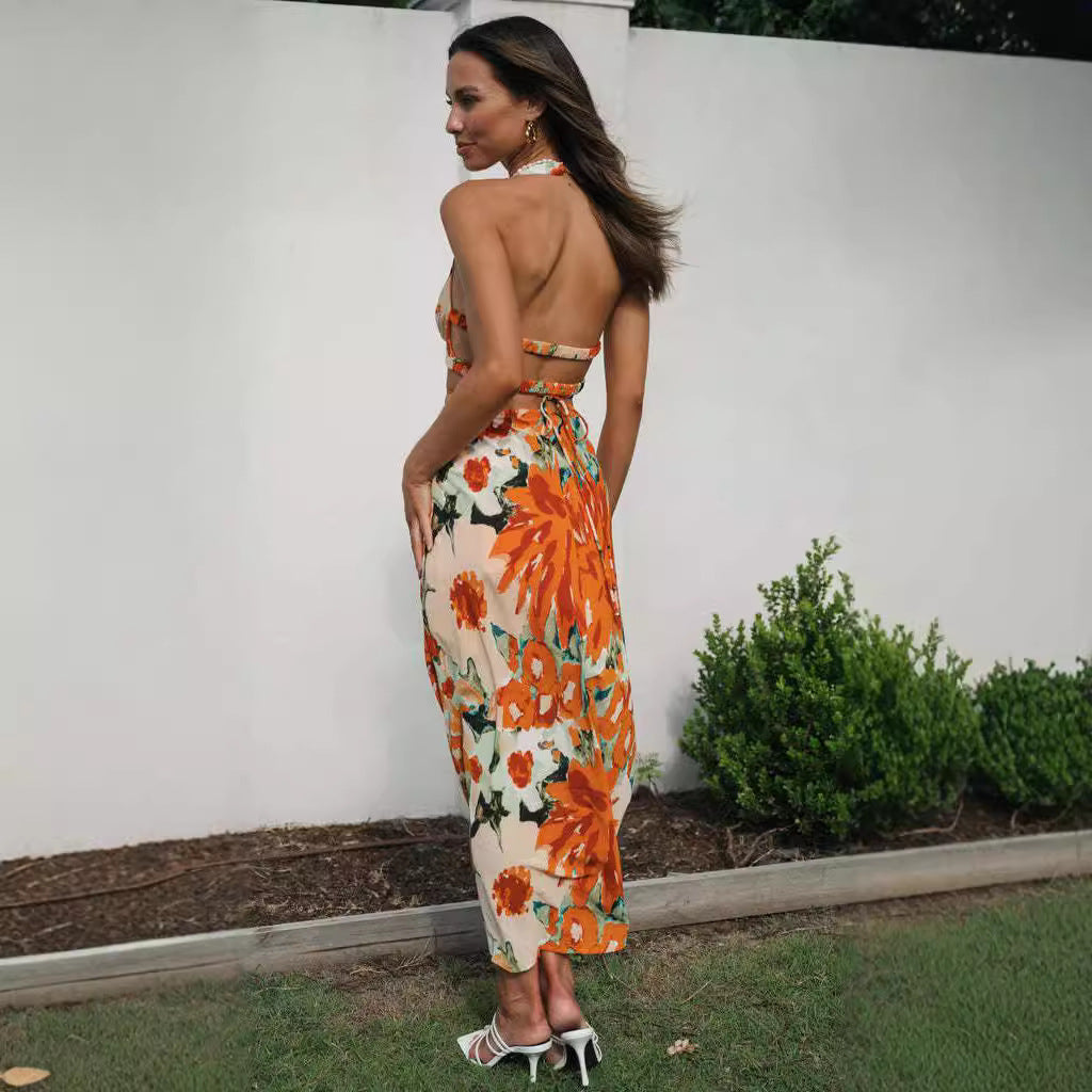 Halter Backless Split Dress