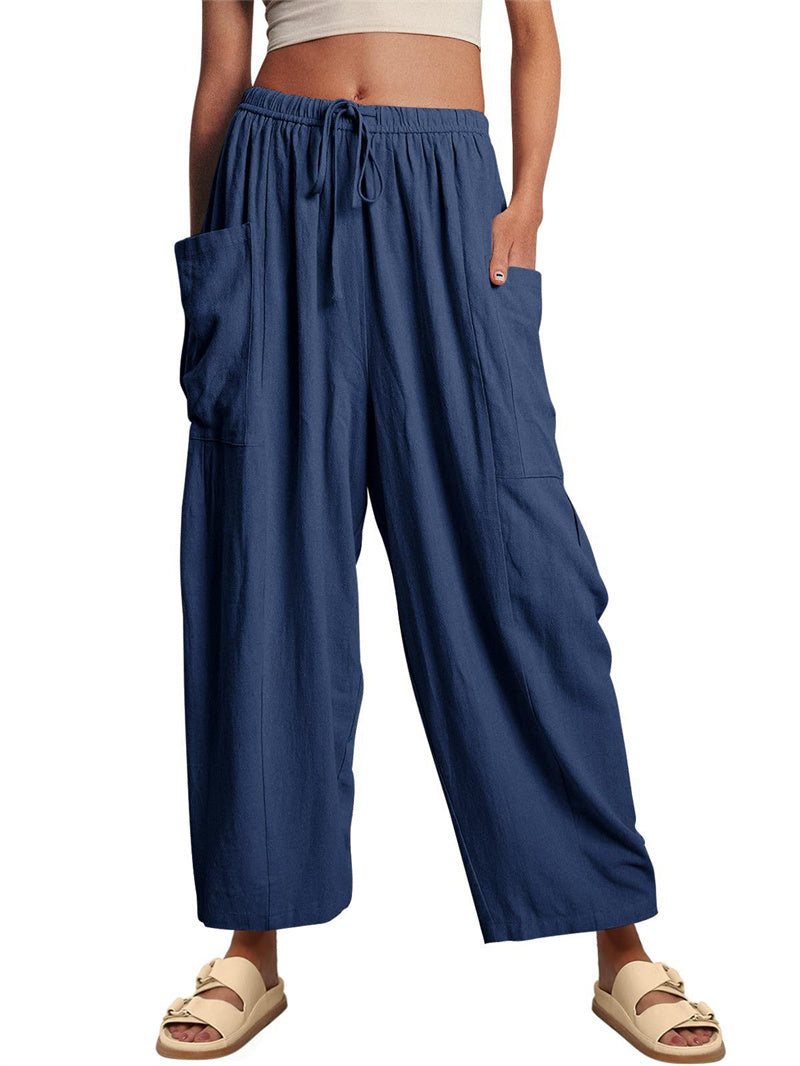 Fashion Wide-Leg Loose Elastic High-Waist Pleated Long Trousers