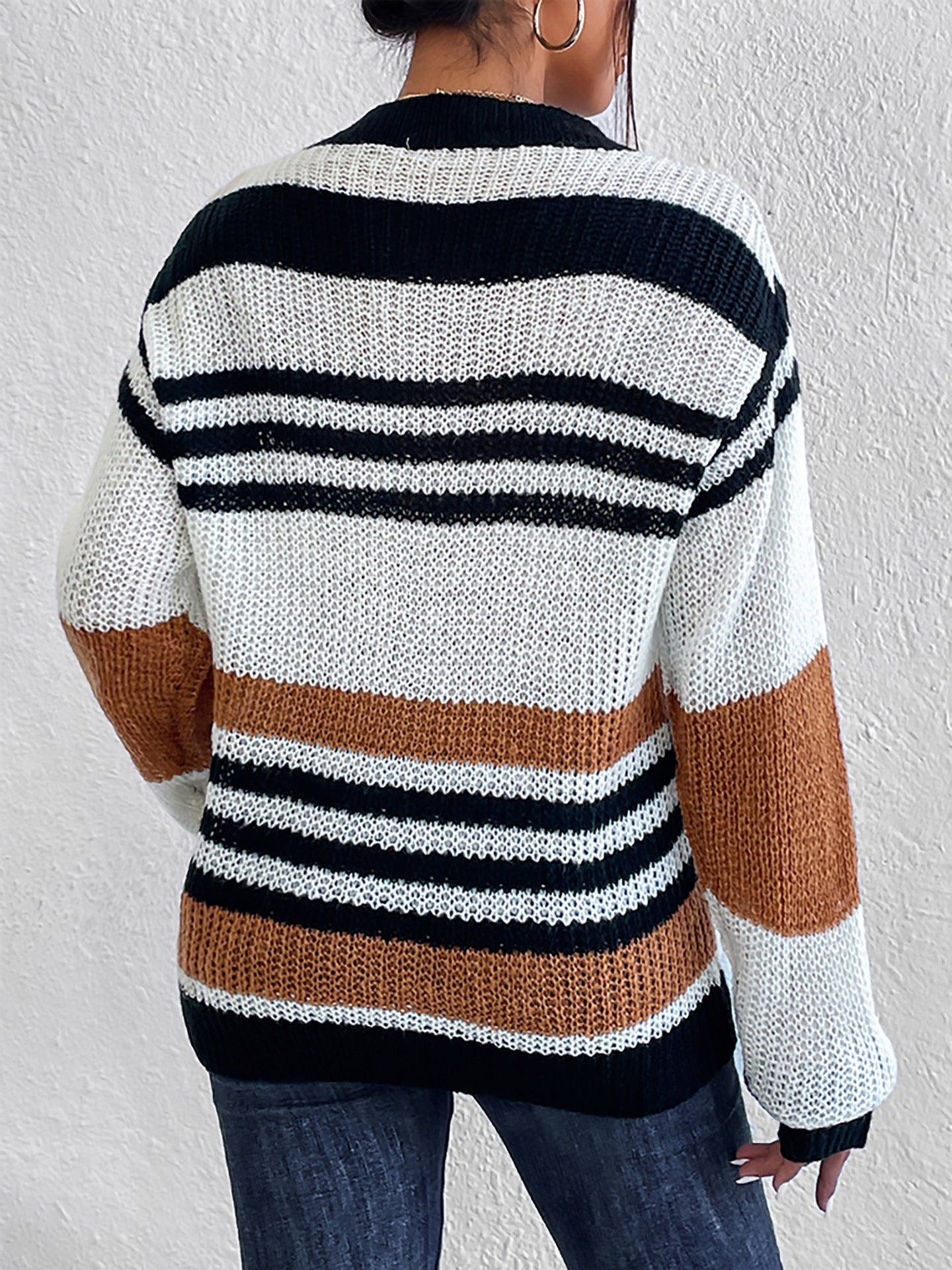 Women's Pullovers Mixed Color Stripes Cardigan