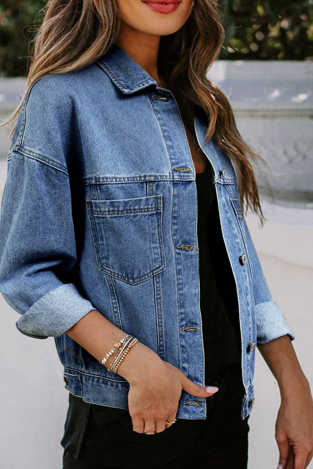 Women's Washed Oversize Pocket Denim Jacket