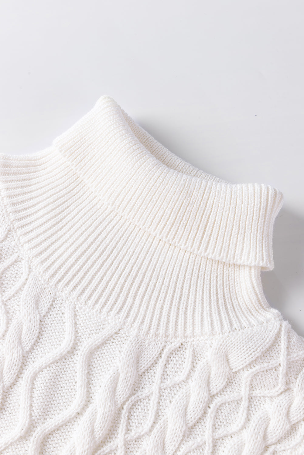 Cable-Knit Turtleneck Cap Sleeve Sweater - US Only