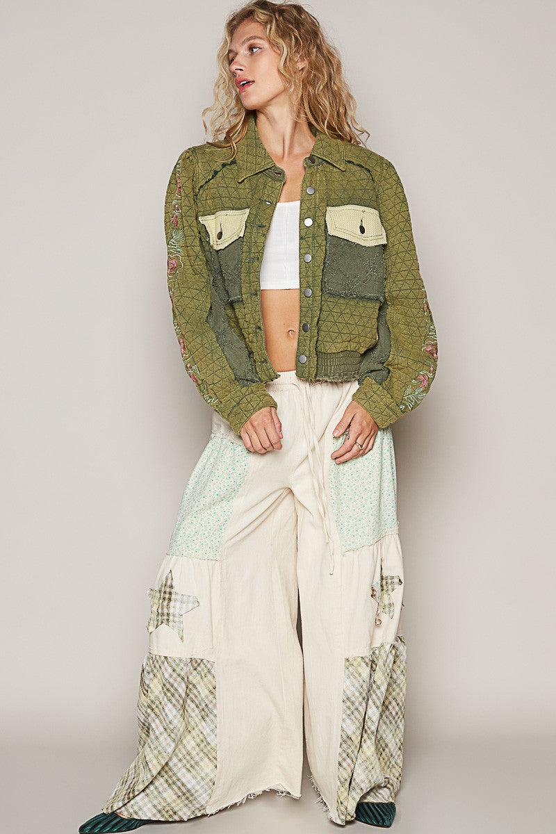Embroidered-Sleeve Raw-Edge Quilted Jacket - US Only