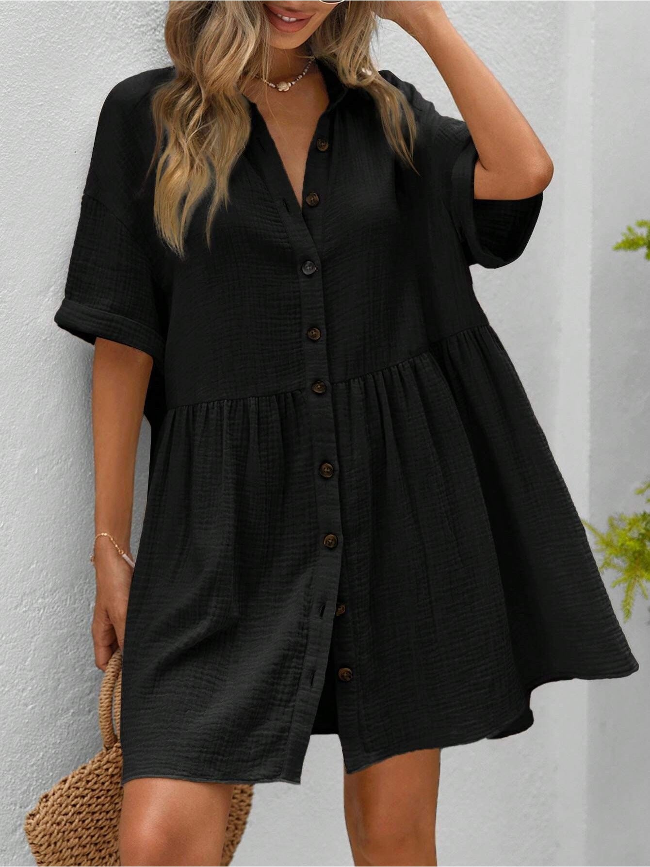 Casual Holiday Shirt Dress With Ruffles - US Only