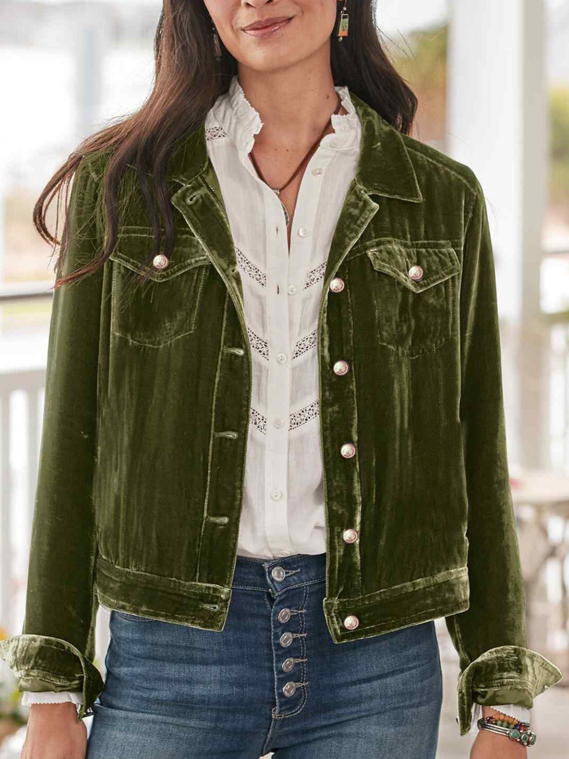 Button-Up Long-Sleeve Jacket With Chest Pockets - US Only