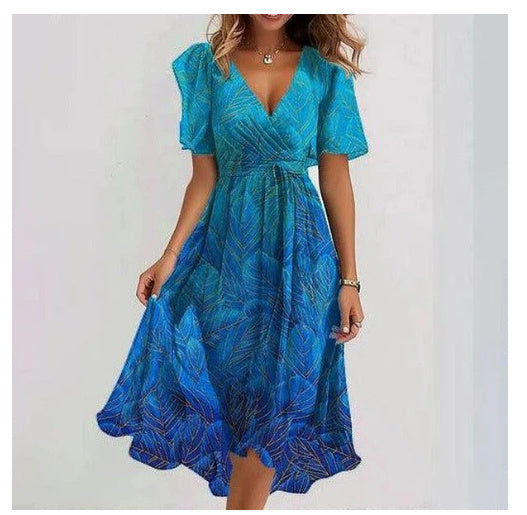 Chiffon Printed Short-Sleeve Dress