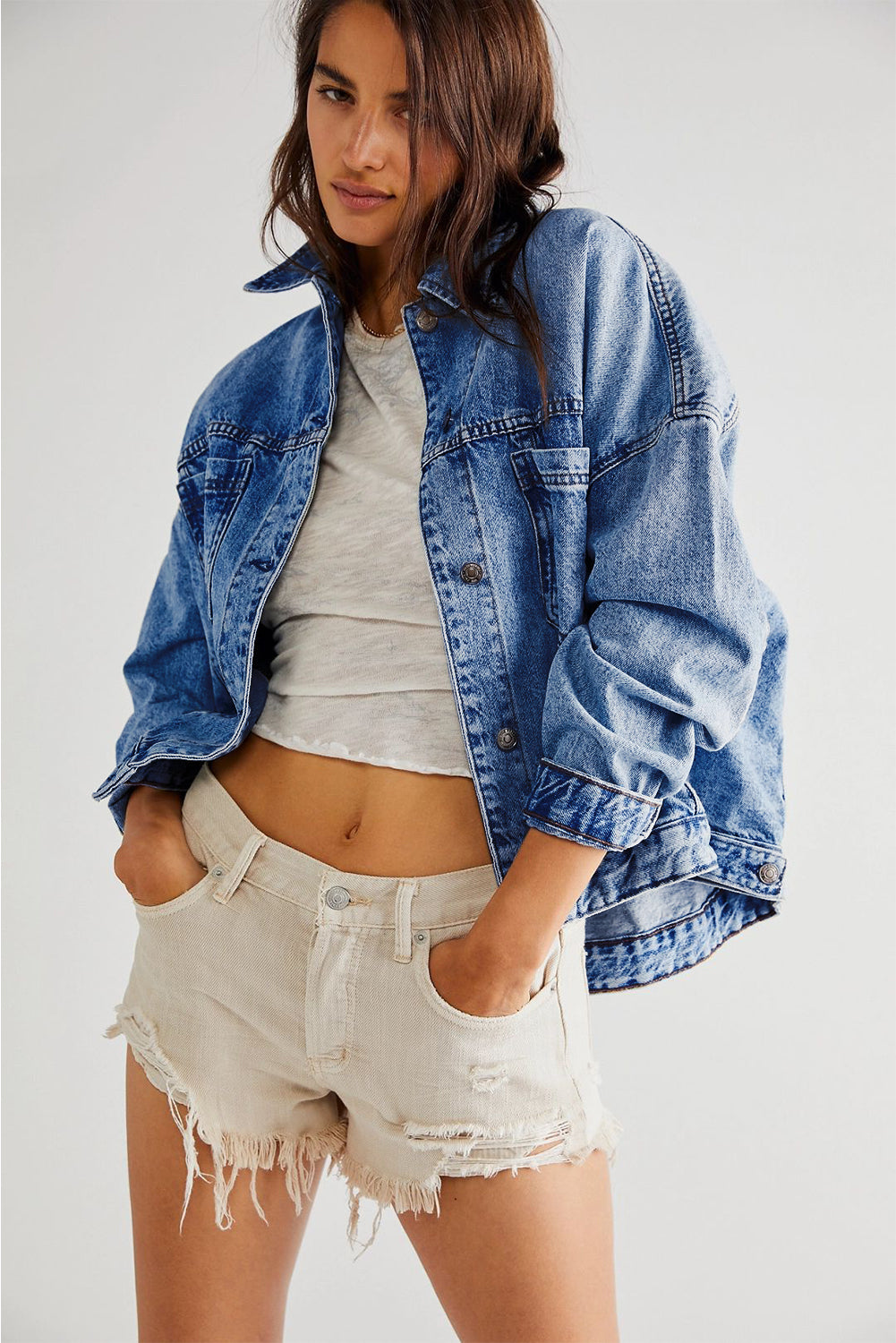 Women's Washed Oversize Pocket Denim Jacket