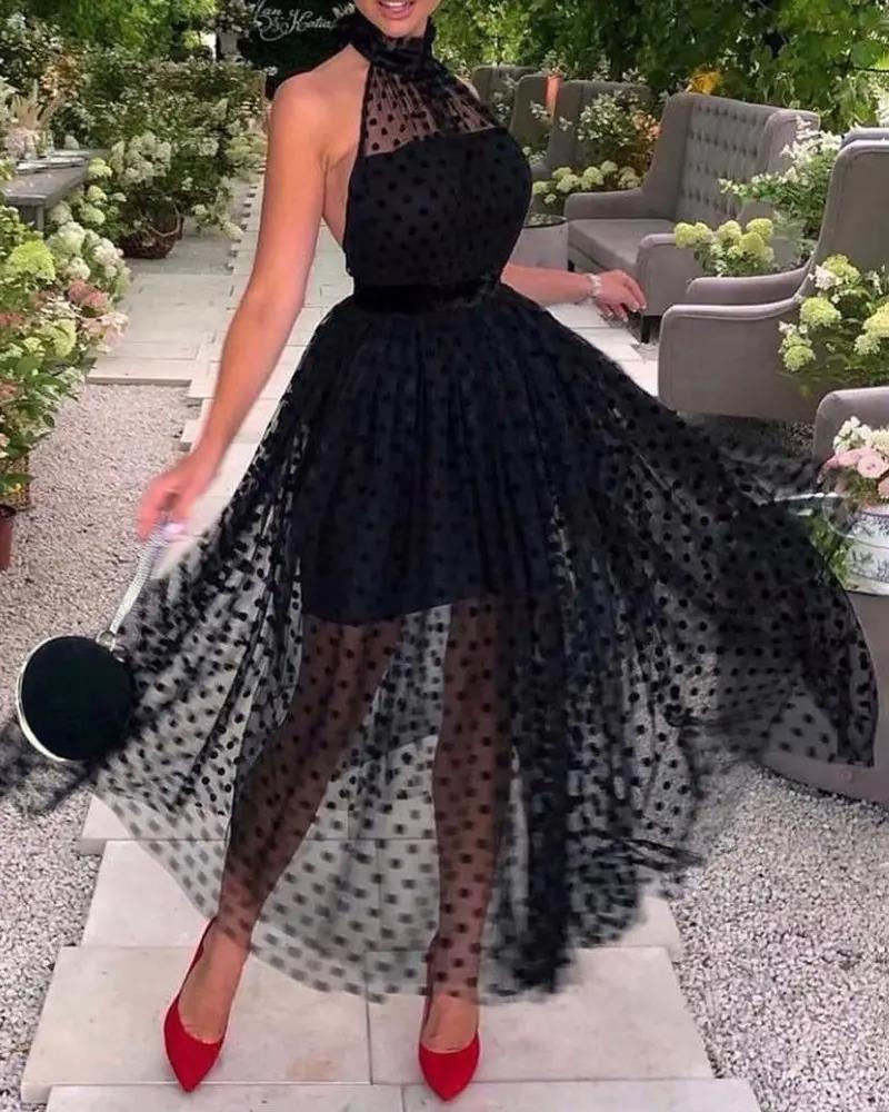 European & American Elegant Black Polka Dot Swing Dress