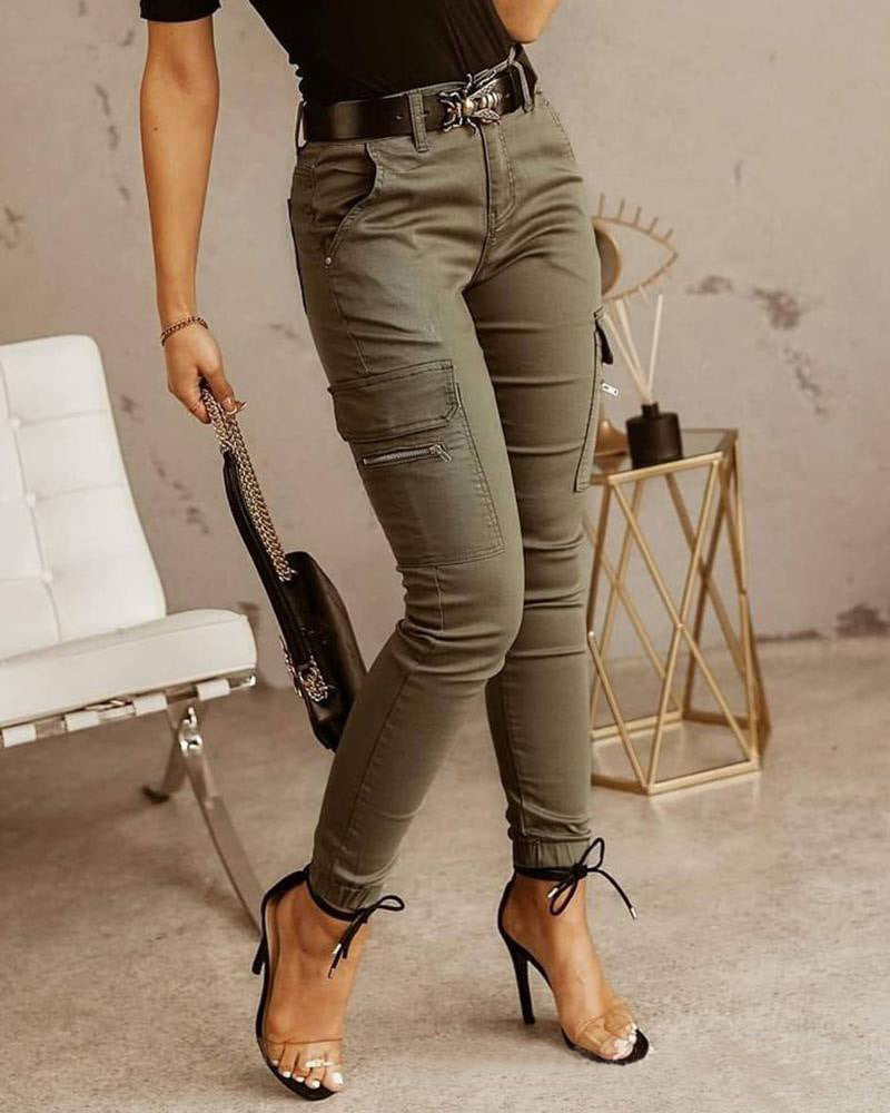 Women's Low-Waist Pockets Long Trousers