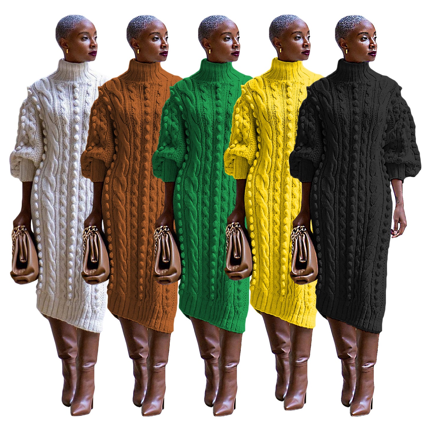 Turtleneck Slit Knitted Long Dress