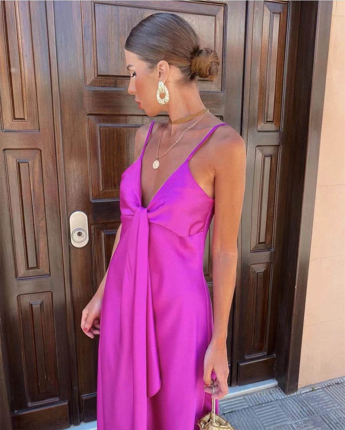 Sexy V-Neck Split Irregular Spaghetti-Strap Dress For Women
