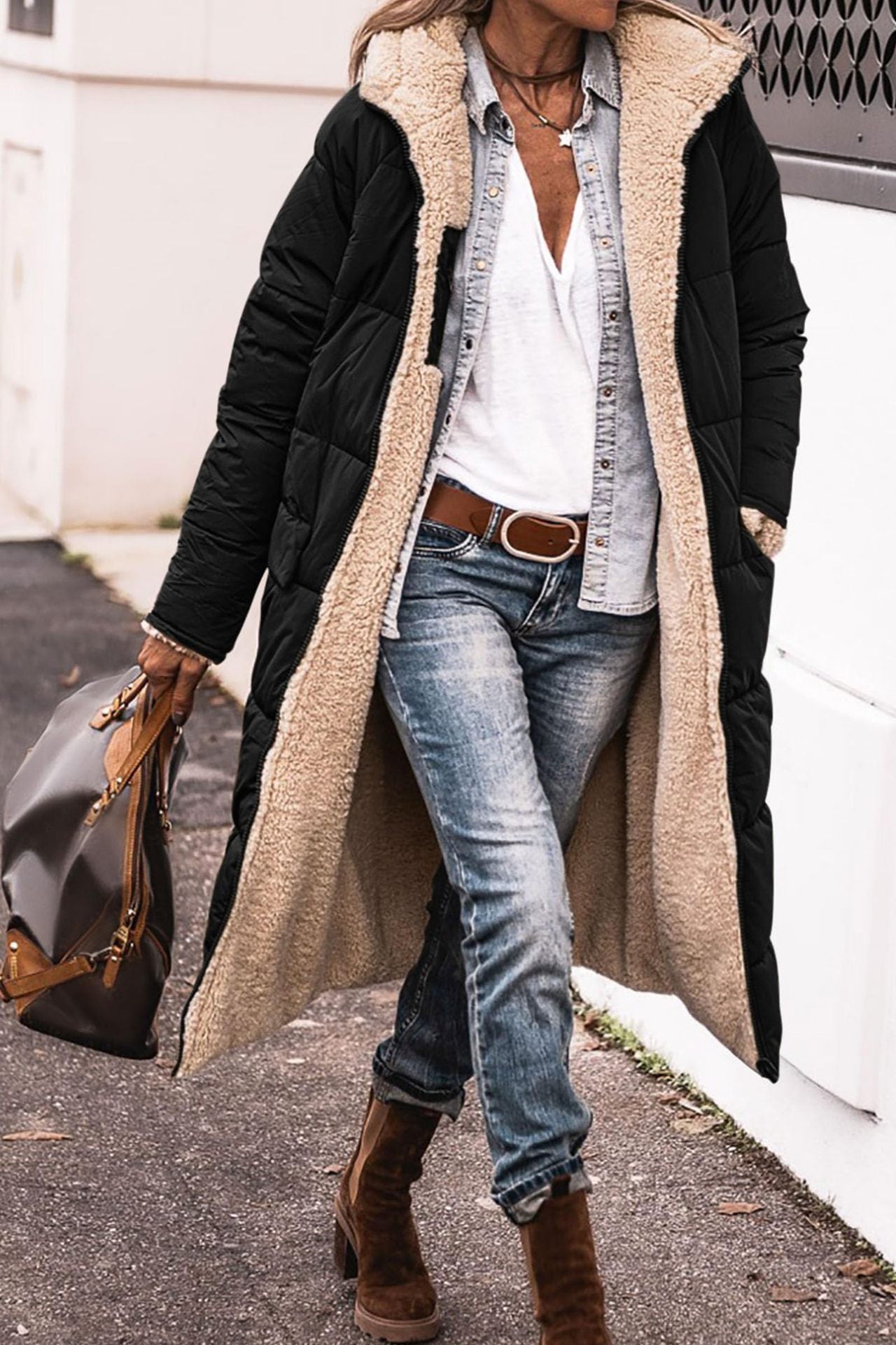 Double-Sided Hooded Long Jacket