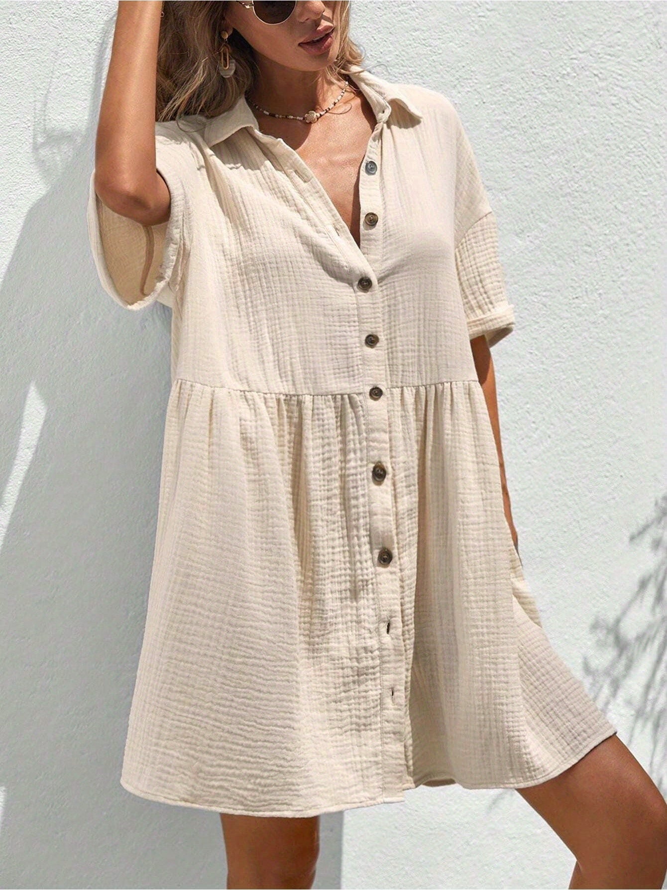 Casual Holiday Shirt Dress With Ruffles - US Only