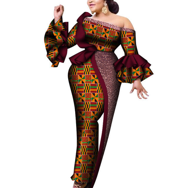 Ethnic Cotton Cerecloth Women's Off-Shoulder Banquet Dress