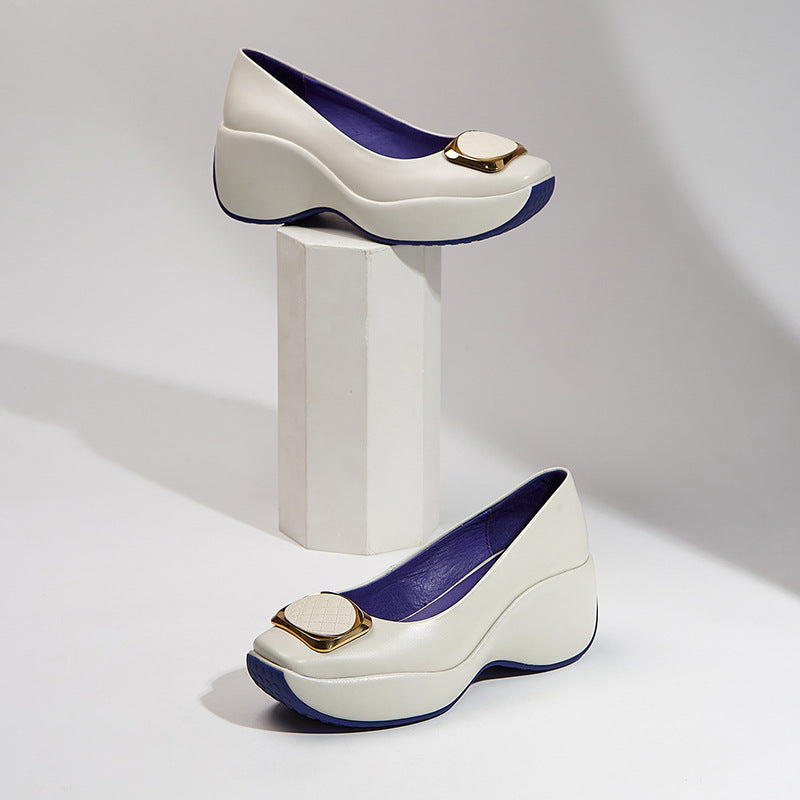 Shallow-Mouth Casual Square-Buckle Platform Shoes