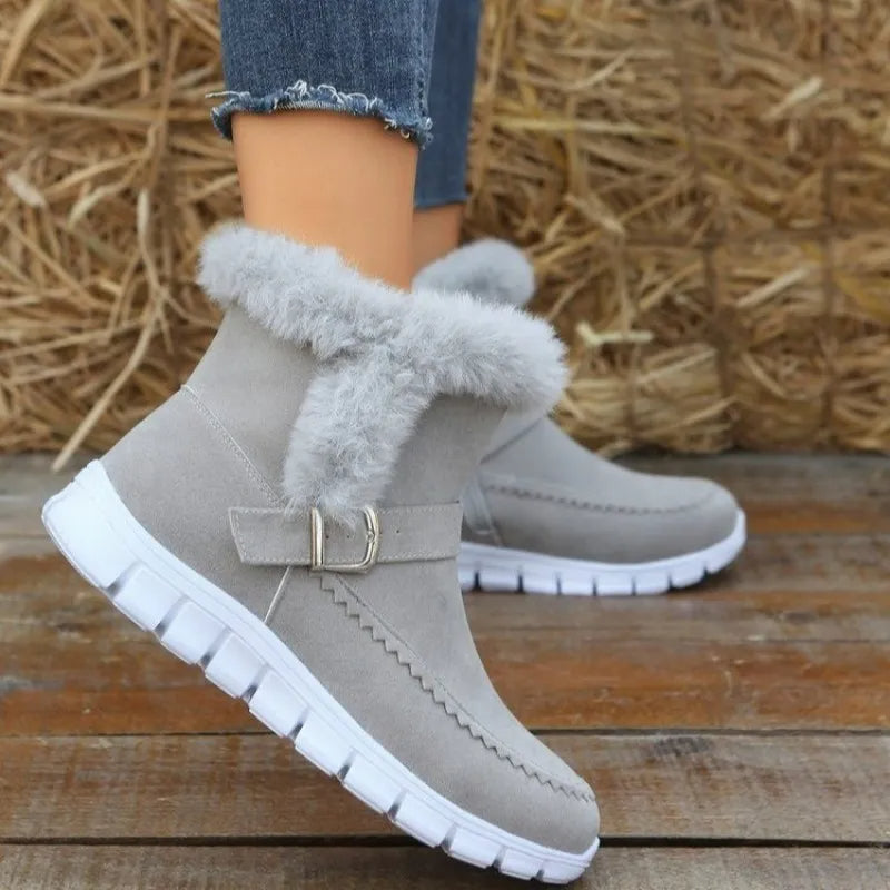New*****!!!! - Thickened Solid Colour Plush Ankle Snow Boots With Buckle Design