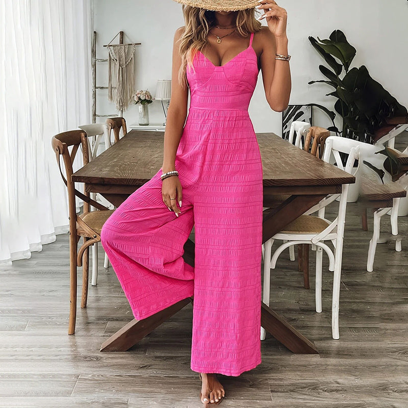 Vintage V-Neck Palazzo Pants Jumpsuit - US Only