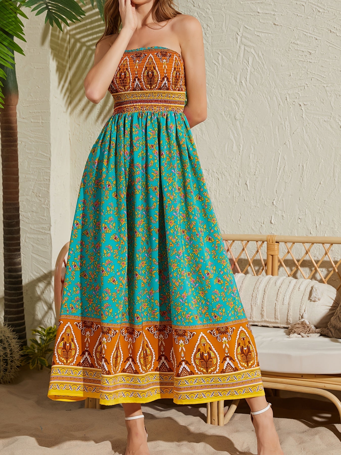 Strapless Printed Off-Shoulder Dress - US Only