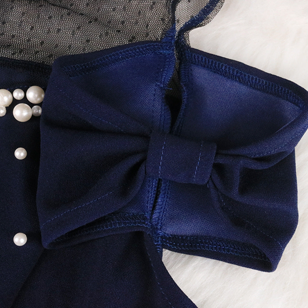 Round-Neck See-Through Mesh Stitching Dress