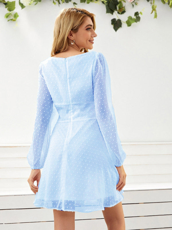 Woven Chiffon Jacquard Elegant Long-Sleeve Dress