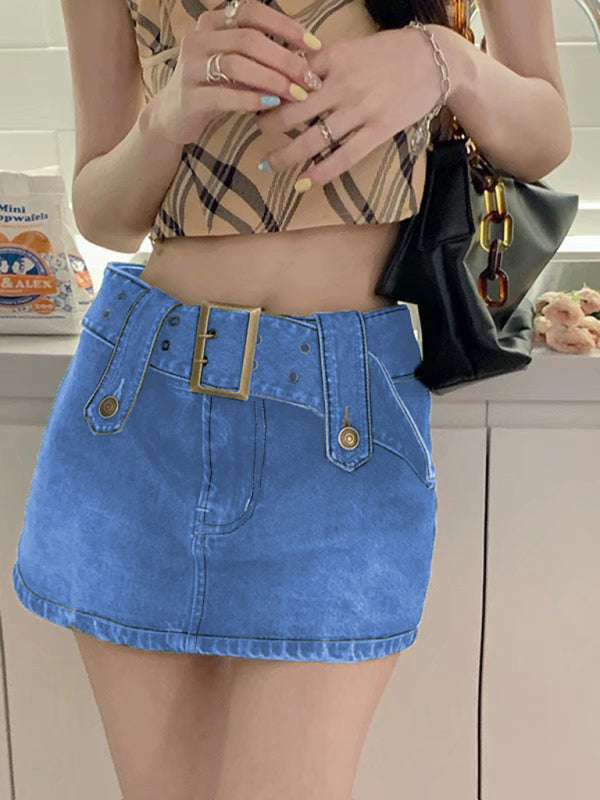 Y2K Washed Denim High-Waist Slim Mini Skirt
