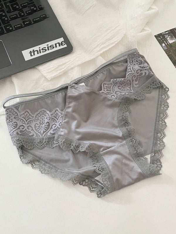 Lace Trim Self-Design Panties
