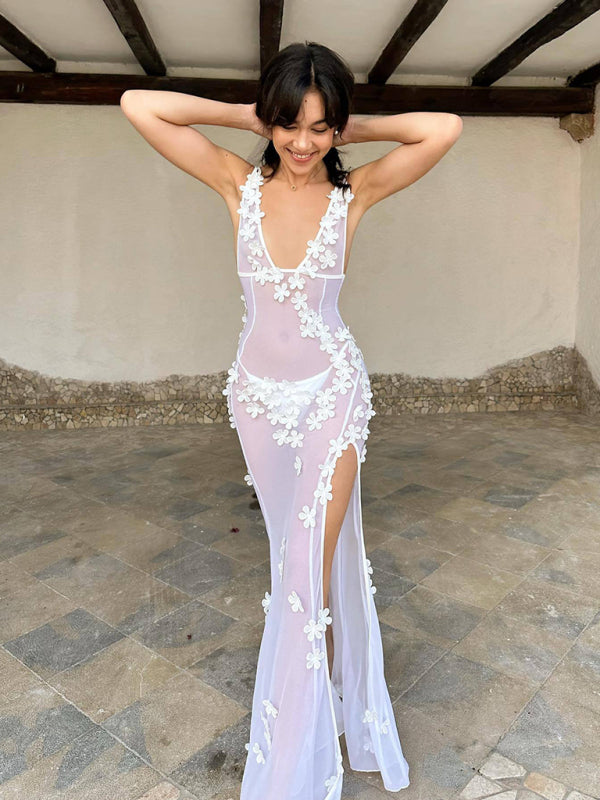 V-Neck Lace Splicing Sleeveless Dress