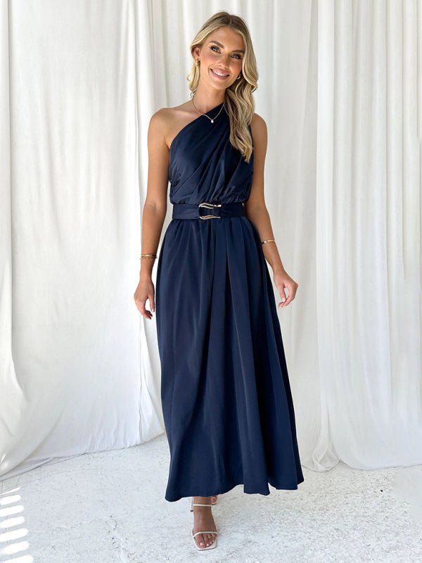 One-Shoulder Slim-Waist Strapless Backless Long Dress