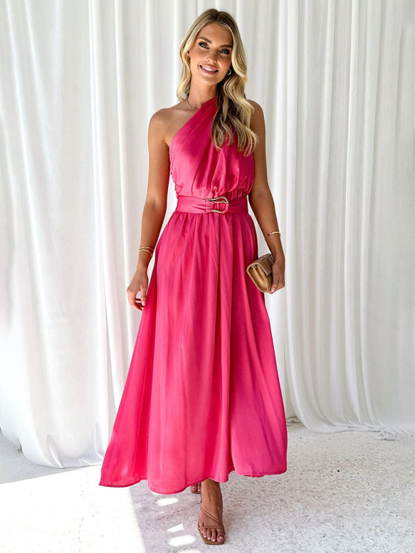 One-Shoulder Slim-Waist Strapless Backless Long Dress