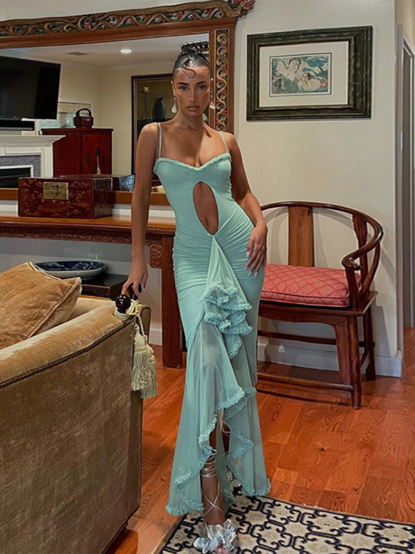 Women's New-Style Hollow Slit Irregular Suspender Dress
