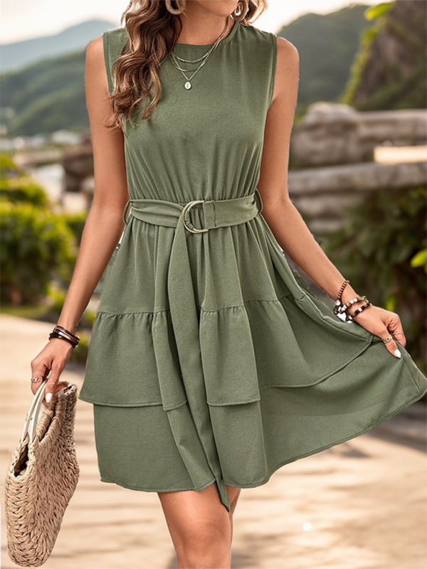Round-Neck Tiered Sleeveless Dress