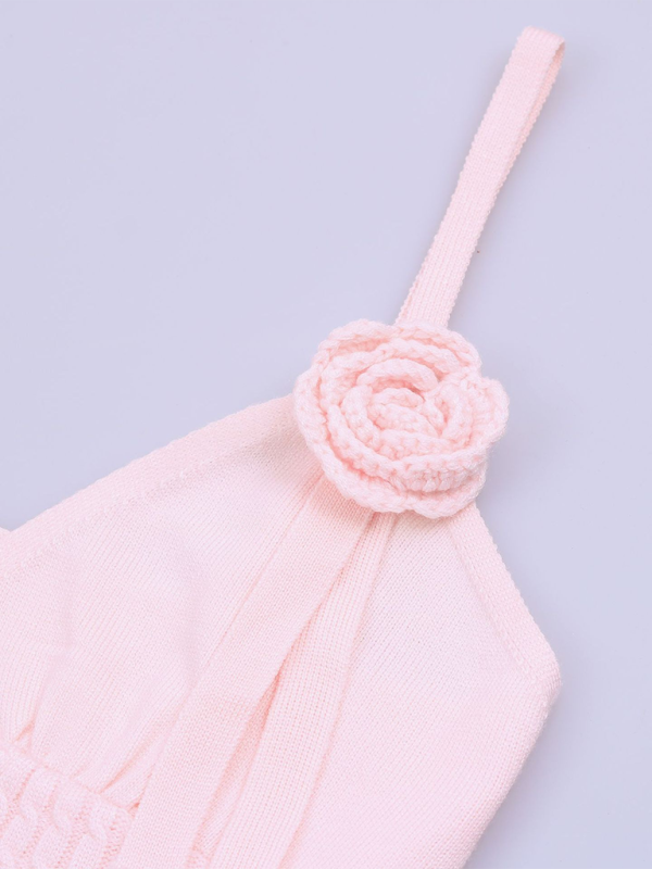 Suspender Flower Knitted Sleeveless Rabbit Fur Dress