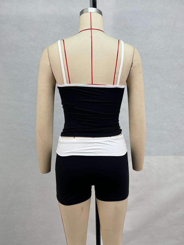 Contrast-Colour Suspenders Sports Outfit