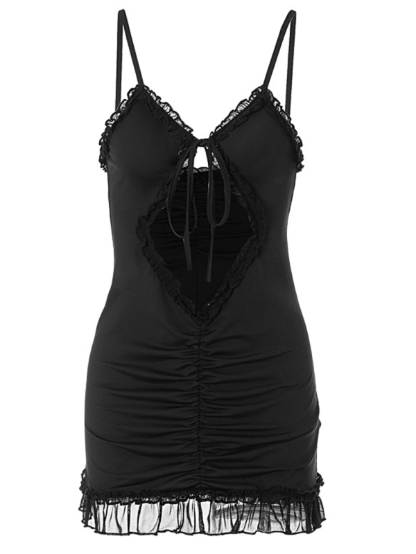 New-Style Ruffled-Edge Elegant Hollow Lace Mini Dress