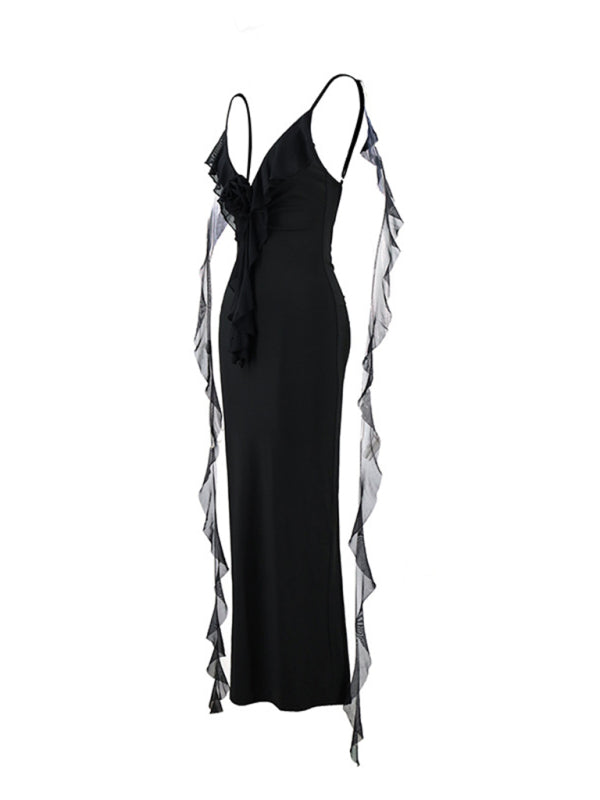 V-Neck Backless Fishtail Evening Dress