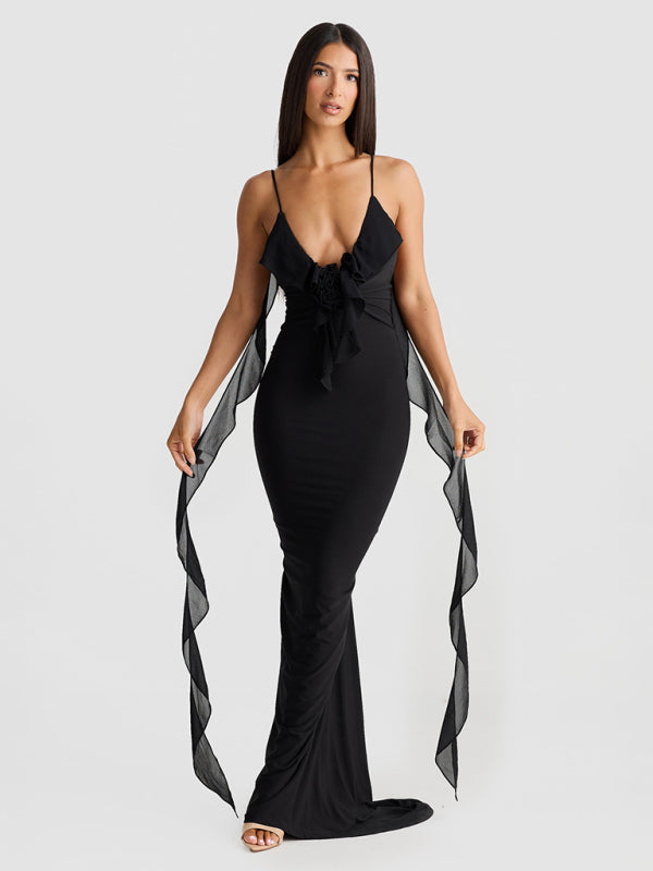 V-Neck Backless Fishtail Evening Dress