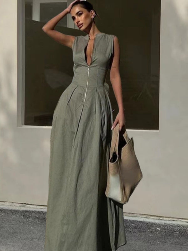 New Sleeveless Casual Zipper Neck Dress