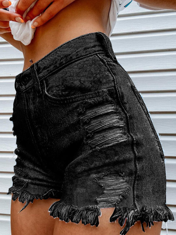 Printed Ripped Denim Shorts