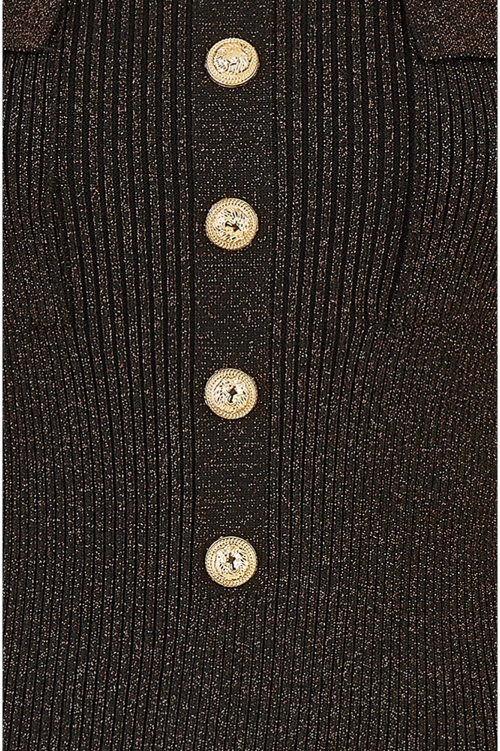 Black Metallic Military Fitted Knitted Dress