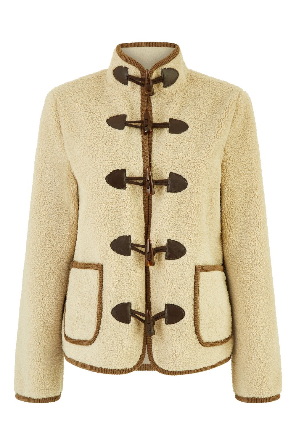 Cream Borg Jacket With Faux Leather Button Details